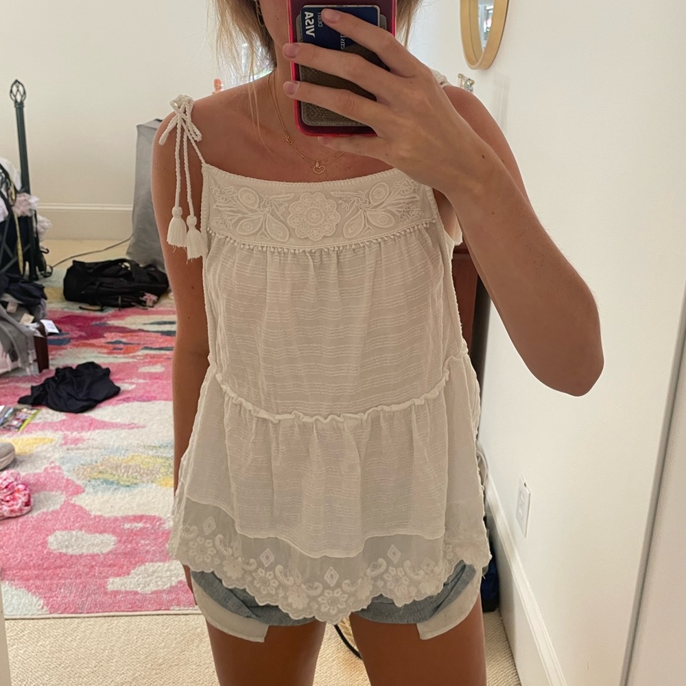 Anthropologie White Embroidered Top